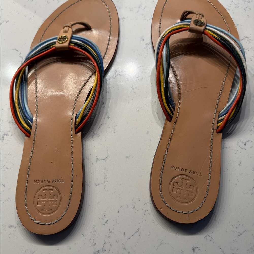 Tory Burch Mignon Miller Rainbow Leather Flat Slide Sandals